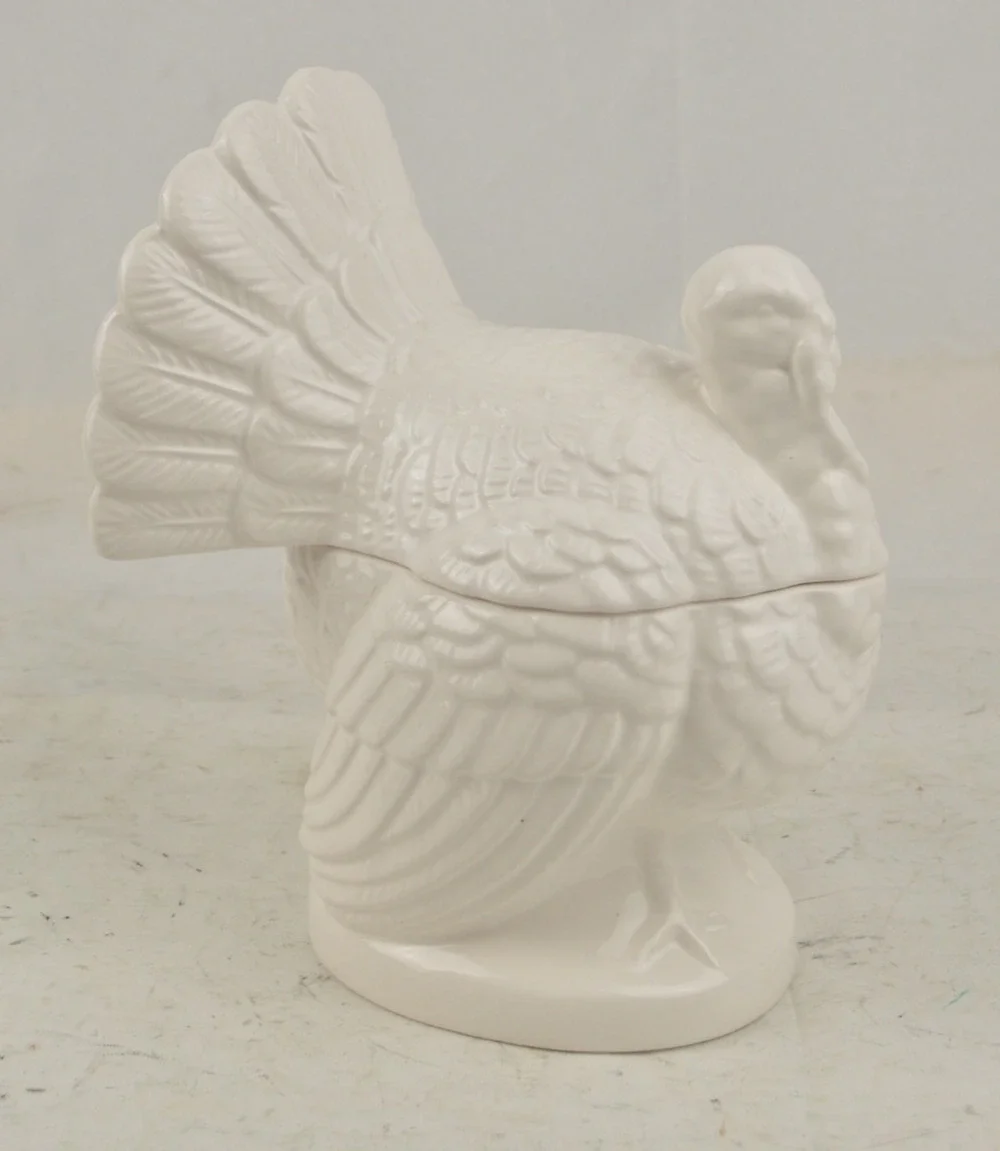 Williams Sonoma White Ceramic Turkey Covered Serving Bowl Tureen Thanksgiving